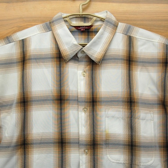 Other - ZAM Shirt Mens 2XL Brown Beige Plaid Button‎ Up Short Sleeve Rayon Polyester